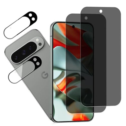 Privacy Screen Protector Designed For Google Pixel 9 Pro XL Anti Spy Private Tempered Glass Film 2-Pack Camera Lens Protector Film 2-Pack