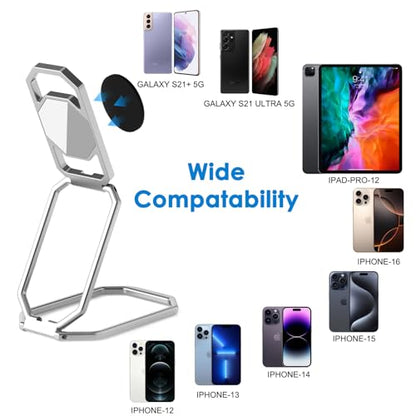 Phone Ring Holder Finger Kickstand, Upgraded 360° Rotation Metal Phone Grip for Magnetic Car Mount Foldable Cell Phone Stand Compatible with Most Smartphones - color: White Silver