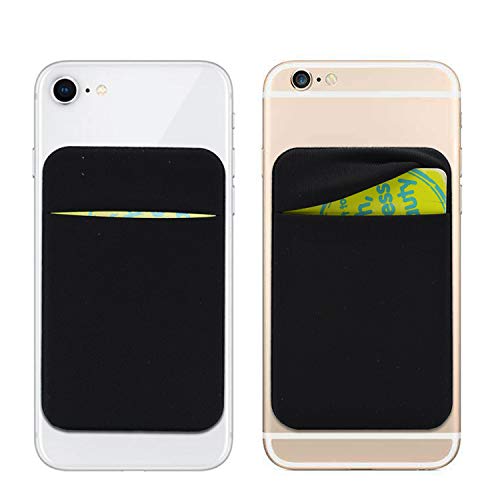 Neoprene Cell Phone Card Holder 6 Cards Adhesive Mini Secure Wallet ID Credit Card Pocket Purse Stick on Smartphone for iPhone 15 Pro Max/14/13/XS,Samsung S24Ultra/S20FE/A14/A75 (Black) - color: Black
