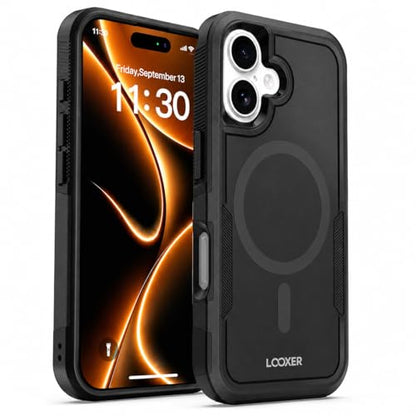 LOOXER® Heavy Duty Rugged Magnetic Case for iPhone 17 (6.3”) | Military Grade Shockproof Protection,MagSafe Compatible+ Tempered Glass Included (Black, 17) - color: Black, size: 17
