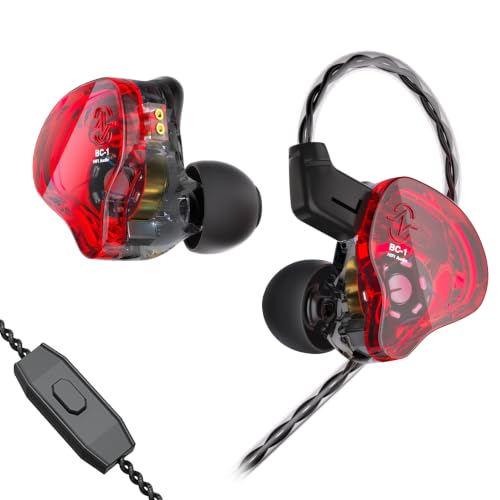 YINYOO CCZ Melody Gaming Earbuds Wired in Ear Hearphones with Microphone IEM HiFi Bass with 1DD 1BA Hybrid, Detachable Cable for Smartphones/PC/Tablet/Gaming/Video/Music/Calling (Red, with mic) - color: Red, size: 3.5mm-With Microphone, style: 3.5mm-With