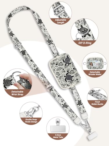 Clip and Go Strap for Phone with Wallet Crossbody Lanyard Turtles - color: Sea Turtle Flowers