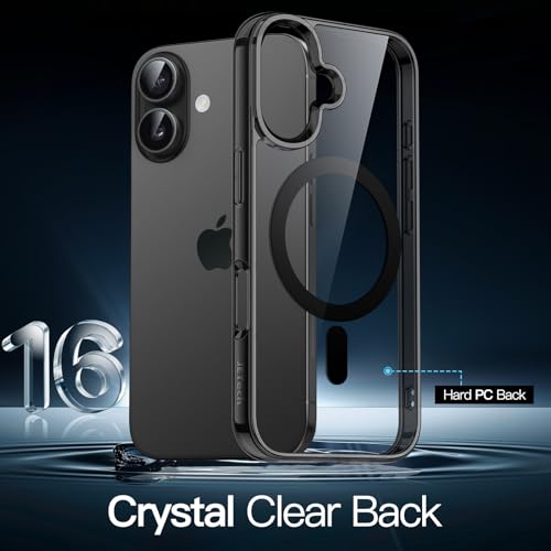 JETech Magnetic Case for iPhone 16 6.1-Inch Compatible with MagSafe, Shockproof Phone Bumper Cover, Anti-Scratch Clear Back (Black) - color: Black, size: iPhone 16