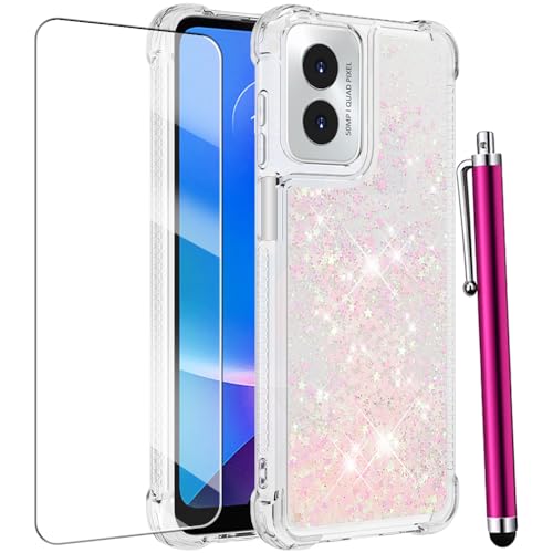 for Moto G Play 2024 Case with Screen Protector, Pink Sliver - color: Pink Sliver