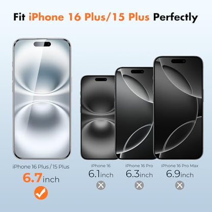 UNBREAKcable for iPhone 16 Plus Screen Protector, 3-Pack Full Coverage Tempered Glass [Military Grade Shatterproof] [9H Hardness] [Easy Installation Frame] [Bubble Free] for iPhone 16 Plus 6.7" - size: iPhone 15 Plus/16 Plus