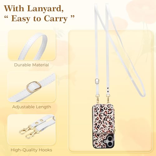 ZCDAYE Zipper Crossbody Wallet Case for iPhone 16 Plus, Leopard Print | Flip Folio PU Leather, Practical Card Holder, Adjustable Lanyard Strap, RFID Blocking, Retro Leopard Girly Phone Case - color: Leopard print, size: iPhone 16 Plus