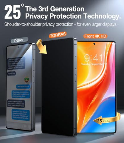 TORRAS for Samsung Galaxy S25 Ultra Privacy Screen Protector [Military-Grade 9H+ Aerospace Tempered Glass] [One-Pull Installation] Anti Spy Screen Protector Samsung Galaxy S25 Ultra 6.9″ (2 Pack) - size: Galaxy S25 Ultra（6.9 inch）
