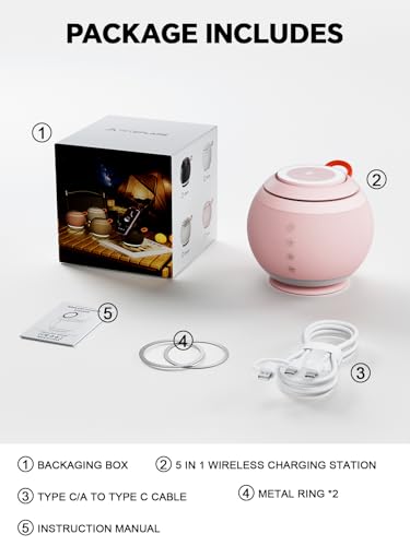 Bluetooth Speaker with Wireless Charging Stand, Pink - color: Pink
