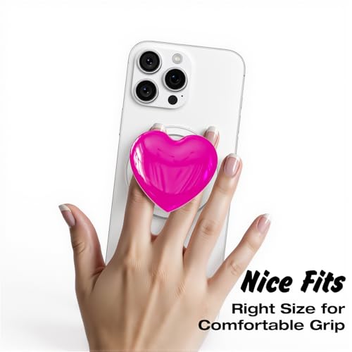 Svanove Heart Magnetic Phone Grip Compatible with Magsafe Phone Grip Holder, Cute Collapsible Glass Grips Stand Kickstand for iPhone Samsung, 3D Crystal Glitter Love Mag Safe Holder, Neon Hot Pink - color: Hot Pink, style: Magnetic