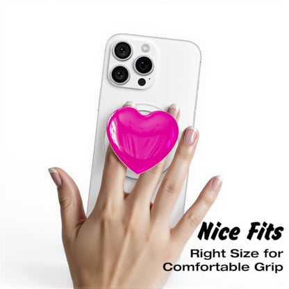 Svanove Heart Magnetic Phone Grip Compatible with Magsafe Phone Grip Holder, Cute Collapsible Glass Grips Stand Kickstand for iPhone Samsung, 3D Crystal Glitter Love Mag Safe Holder, Neon Hot Pink - color: Hot Pink, style: Magnetic