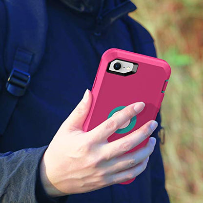 MXX Case Designed for iPhone SE Case 2020 /SE 2022 Heavy Duty Protective with Screen Protector [3 Layers] Rugged Rubber Protection Cover & Rotating 360 Degree Belt Clip SE 3rd/2nd Gen(Pink/Light Blue) - color: Pink/Light Blue