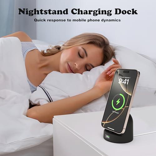 Phone Charging Stand for Samsung/iPhone15/16/17,Charger Stand with USB-C,Charging Station with LED Power Display,Charging Dock for Nightstand Black Silicone - color: BLACK
