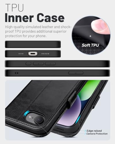 OCASE for iPhone 17e/iPhone 16e Wallet Case, Card Holder, Black | RFID Blocking, Kickstand, Magnetic Closure, PU Leather Flip Folio, Shockproof TPU Shell, Protective Phone Cover (6.1") - color: Black