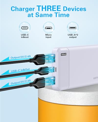 AsperX 2 Pack 10000mAh Portable Charger Dual USB Power Bank Battery Pack - color: Light blue+light purple