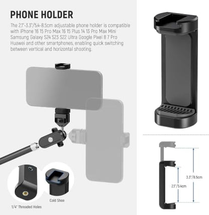 NEEWER 30" Articulating Magic Arm with Desk Super Clamp/Action Cam Mount/Phone Holder, Overhead Camera Mic Boom Stand, Compatible with GoPro iPhone DSLR Webcam Microphone Video Recording, UA056 - style: UA056