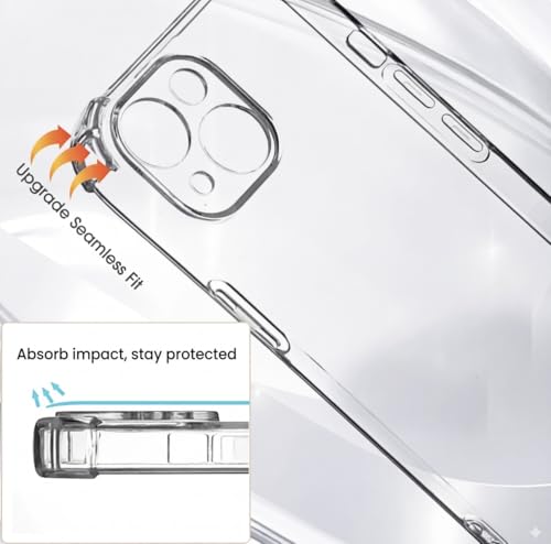 Clear Case for iPhone 13, 14, 15, Shockproof TPU Slim Transparent Phone Case, Anti-Yellow Protective Cover, Lightweight Scratch Resistant