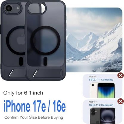 Eastinbox Magnetic iPhone 17e & 16e Case with Stand, Black | Shockproof, Compatible with MagSafe, Military-Grade Protection, Anti-Yellowing, Phone Case for iPhone 17 e/16 e 6.1" - color: Stand Black