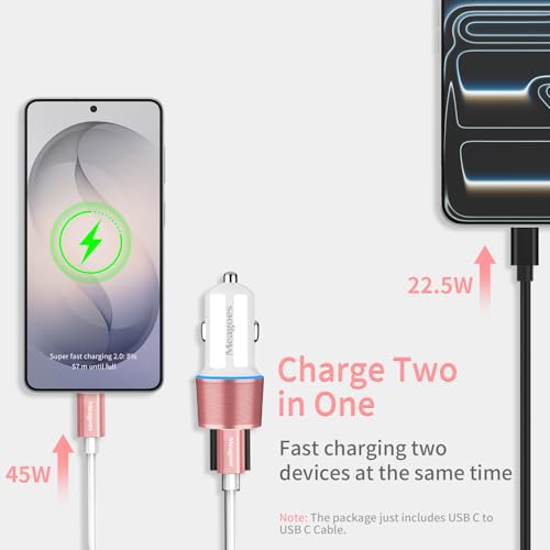 67.5W Pink Car Charger USB C Super Fast for iPhone 18 Pro Max/17/Android - color: Rose Gold, size: 3.3 ft