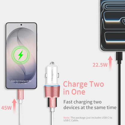 67.5W Pink Car Charger USB C Super Fast for iPhone 18 Pro Max/17/Android - color: Rose Gold, size: 3.3 ft