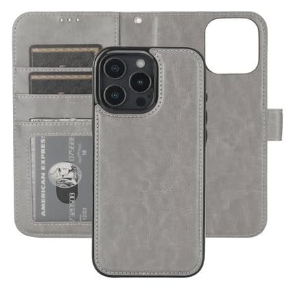 Bocasal Detachable Wallet Case Card Holder for iPhone 16 Pro Max Grey | RFID Blocking Kickstand Card Slots Holder PU Leather Magnetic Shockproof Wrist Strap Removable Flip Protective Cover 6.9 inch - color: Gray