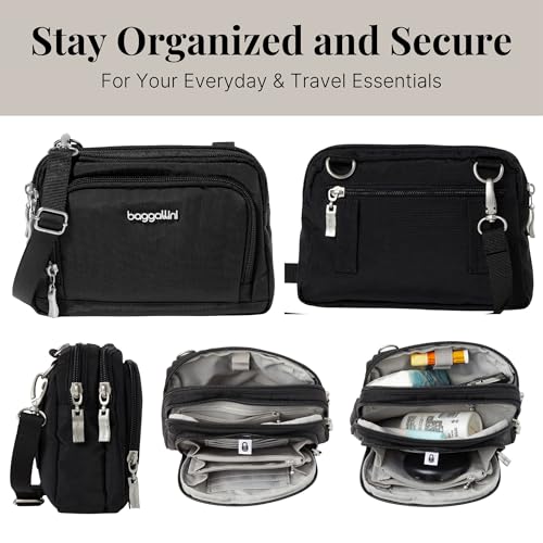 Baggallini Triple Zip with Front Wallet/Trifecta RFID Wallet Crossbody - color: Black