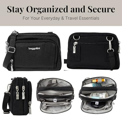 Baggallini Triple Zip with Front Wallet/Trifecta RFID Wallet Crossbody - color: Black