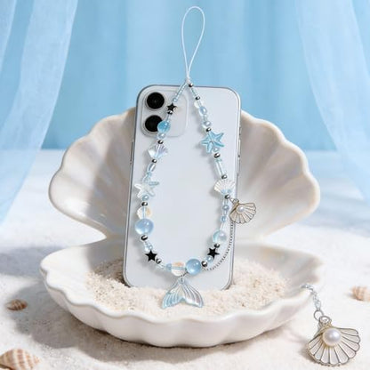 Cute Beaded Camera Wrist Strap for Phone, Digital Camera Charm Lanyard, Pearl Beaded Chain for Bag Keychain Gift - color: Mermaid