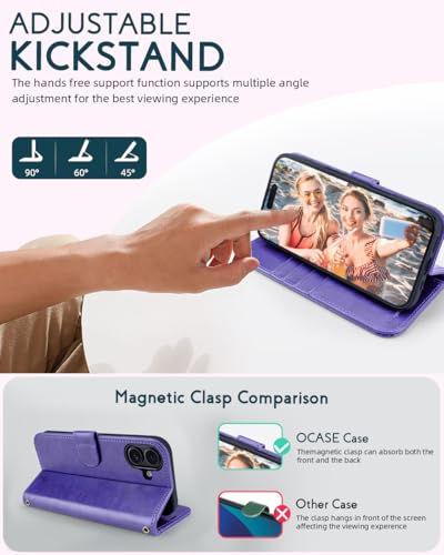 OCASE for iPhone 16 Plus Wallet Case, PU Leather Crossbody Phone Case with Removable Shoulder Strap, Kickstand, RFID Blocking Card Slots, Flip Folio Phone Cover 6.7 Inch 2024, Purple - color: Purple, size: iPhone 16 Plus