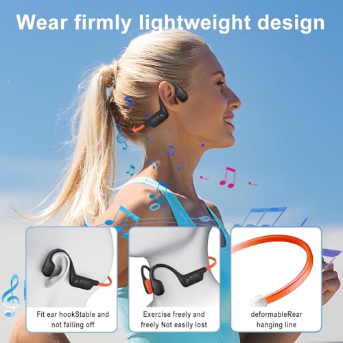 Bone Conduction Headphones, Open Ear Bluetooth 5.4 Headset with Mic - color: Orange