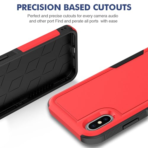 for iPhone X/iPhone Xs Case: Dual Layer Protective Heavy Duty Cell Phone Case Shockproof Rugged Bumper Tough with Screen Protector - Military Grade Drop Tested for Appple iPhone X/iPhone Xs, Red - color: Red (PC) + Black (TPU)