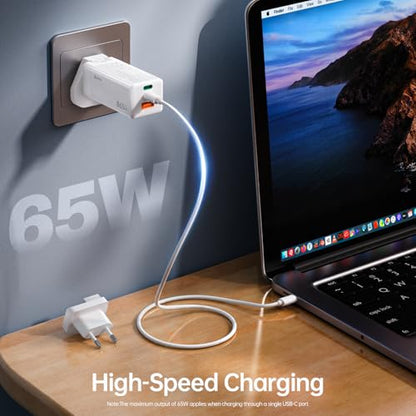 Bwine 65W USB-C Charger, 3-Port Universal Travel Adapter Charging Kit - color: White & Orange