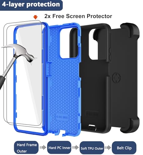 for Motorola Moto G 2026/2025 Case,Moto G Play 2026 Case,with Belt Clip Holster,2X Screen Protector,Heavy Duty Military Grade Full Body Shockproof Dust-Proof Rugged Protective Cover (Blue) - color: Black/Blue