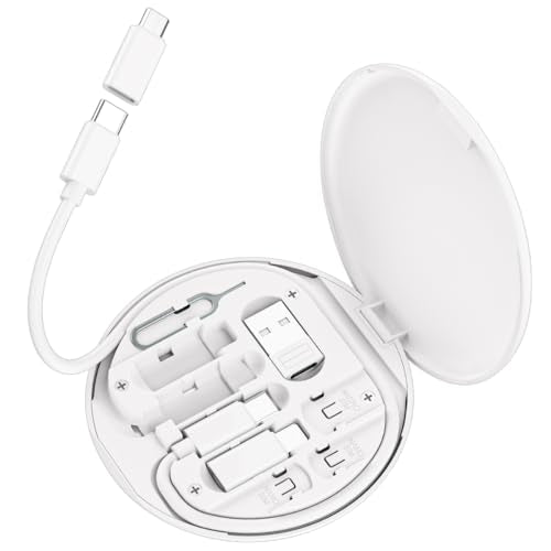 Multi USB Charging Adapter Cable Kit, USB C to iOS Device for Travel, Conversion Set USB A & USB C to Male Micro /USB C/iOS Adapter, Data Transfer, Card Storage, Tray Eject Pin, Phone Holder (White) - color: White