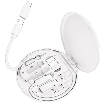 Multi USB Charging Adapter Cable Kit, USB C to iOS Device for Travel, Conversion Set USB A & USB C to Male Micro /USB C/iOS Adapter, Data Transfer, Card Storage, Tray Eject Pin, Phone Holder (White) - color: White