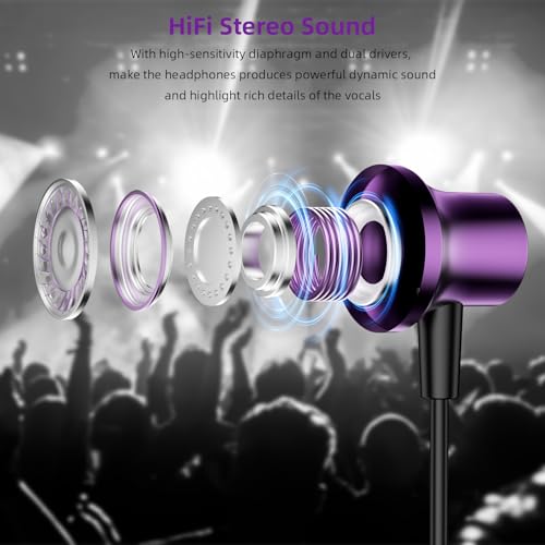 APETOO USB C Wired Earbuds for iPhone 18 Pro 17 16 15 Volume Control Purple - color: Purple