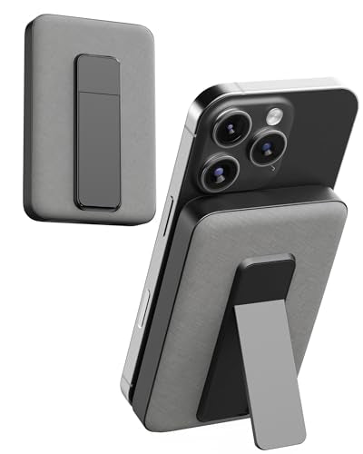 myCharge CliqLuxe Magnetic Wireless Power Bank 10,000mAh | iPhone & MagSafe Compatible | Qi2.2 25W Mag Safe Portable Charger | Built-in Stand | 20W PD USB-C Port | Premium Grey Fabric - size: 10K, style: Without Wall Plug (Grey)