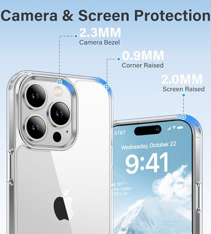 Vakoo Clear Case for iPhone 15 Pro, Anti-Yellowing | Hard Back with Military-Grade Drop Protection, Wireless Charging Compatible - color: Transparent, size: iPhone 15 Pro