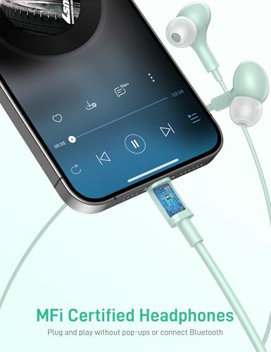 iMangoo for Apple MFi-Certified Soft Headphones for Lightning Wired Earbuds - color: Mint