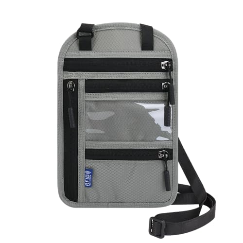 Passport Holder for Travel, RFID Travel Pouch Neck Wallet, Waterproof Passport Wallet for Women and Men, Gray - color: Gray