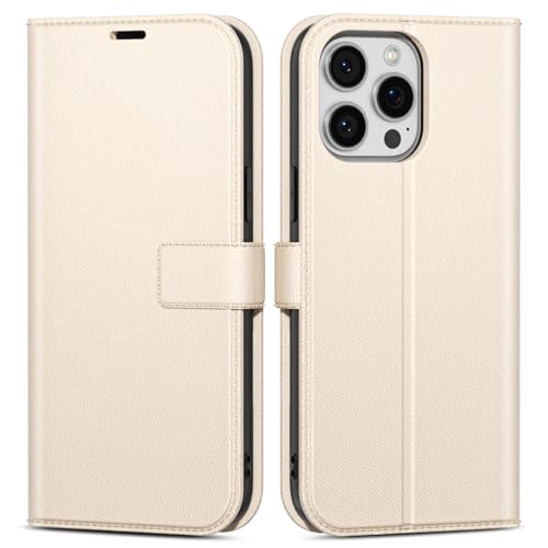 oakxco for iPhone 15 Pro Max Wallet Case with Credit Card Holder, Magnetic RFID Slim Folio Book Flip Leather Phone Case for Women Men Girl, Cute Soft Silicone Rubber Shockproof Cover, Beige White - color: Beige, size: 15 Pro Max