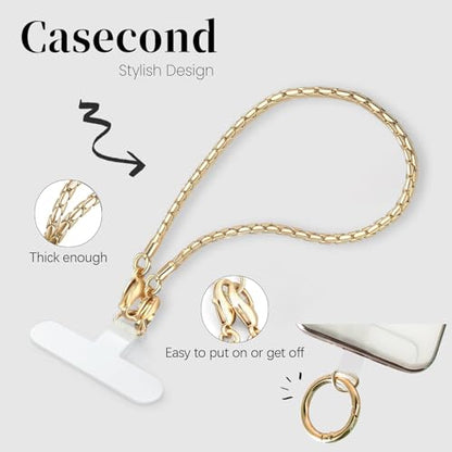 Phone Wrist Strap Metal Phone Chain Lanyard Hand Wristlet Detachable Phones Charm with 3 Tether Tabs with CellPhone Stand Holder Finger Grip Universal for Women Girls Traveling Party Walking Gold - color: T-Gold
