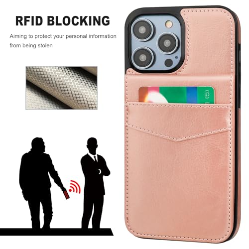 KIHUWEY for iPhone 14 Pro Max Wallet Case for MagSafe, Rose Gold | Card Holder, Wireless Charging, RFID, Flip PU Leather, Magnetic, Kickstand, Heavy Duty Protective - color: Magsafe for Rose Gold