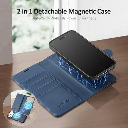Shieldtop Compatible with MagSafe iPhone 17 Pro Max Wallet Case,Blue | 2 in 1 Detachable Magnetic,Credit Card Holder Slots,RFID Blocking,PU Leather,Kickstand,Flip Folio Phone Cover for Men & Women - color: Blue, size: KFT-iP 17 Pro Max - 6.9"