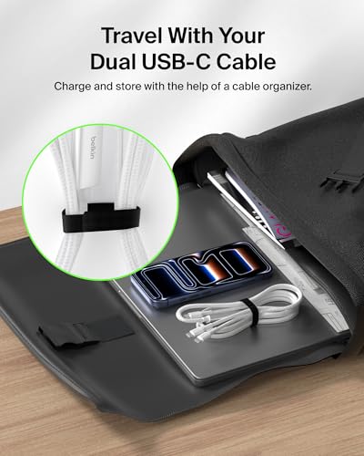 Belkin 2 in 1 USB C to C 140W Braided Cable, 5ft, Dual Charging Cord - color: White