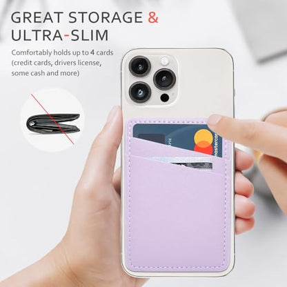 Limvory Phone Wallet Stick On, Leather Phone Card Holder - color: White, Purple