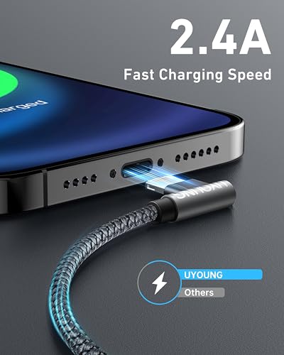 Right Angle USB to Lightning Cable [MFi Certified] iPhone Charger 6FT 2Pack - color: Grey, size: 6FT