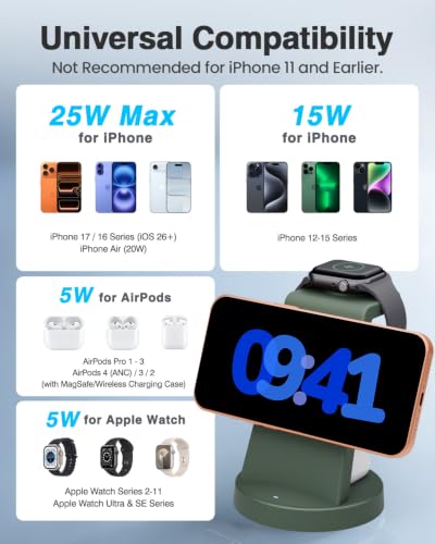 25W MagSafe Charging Station, 3-in-1 Magnetic Wireless Charger for Apple - color: Forest Green