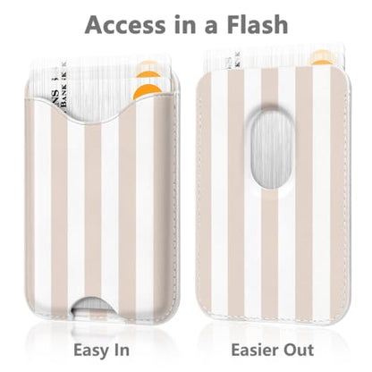 Stripe Magnetic Wallet for Magsafe Compatible with iPhone 17/16/15/14/13/12 Series Pro Max Plus Air (Phone Magnet Card Holder Fit 3 Cards for Women Girl Lether Mag Safe Wallets Antique White) - color: Stripes (Antique White)