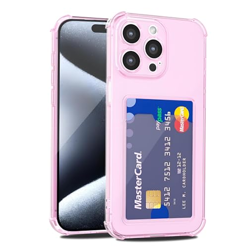 LoeoeL for iPhone 15 Pro Case Wallet, Purse for Women Thin Slim Clear Phone Case with Card Holder Credit Card Slot, Transparent Soft TPU Silicone Cover with Hard Camera Cover Protection, Light Pink - color: Light Pink, size: 15 Pro