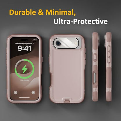 Follaroma Magnetic for iPhone 17 Air Case with Camera Stand, Light Brown | Built-in Glass Camera Cover,Compatible with MagSafe,Heavy Duty Shockproof Protective,Military-Grade Anti-DropDual Layer Cover - color: Brown Pink, size: iPhone 17 Air 6.5''